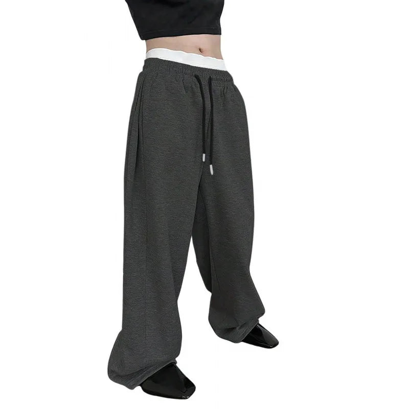 Pantalon hygiénique de couleur unie pour hommes, taille droite avec cordon de serrage, jambe large, coupe ample avec poches, pantalon de sport polyvalent, 2025