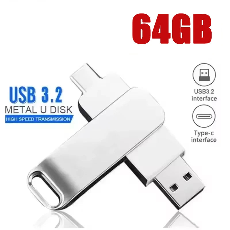 Clé USB 3.2 2-en-1 pour Xiaomi, 512 Go, disque U 256 Go, haute vitesse, en métal, étanche, Type-C, clé USB, lecteur USB