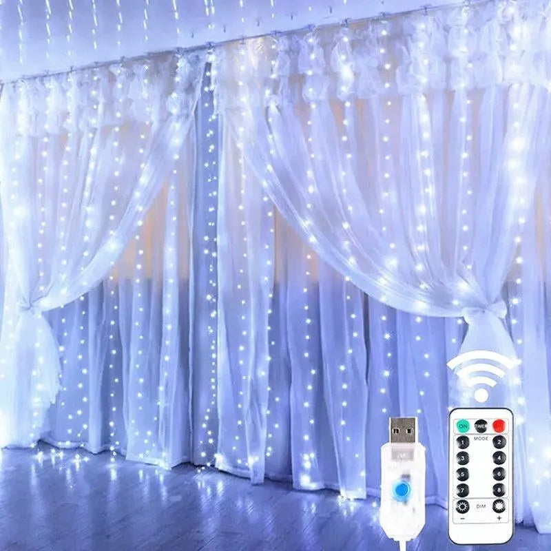 LED Curtain Lights with USB Remote, 8 Modes, Christmas Decoration for Home, Holiday, New Year