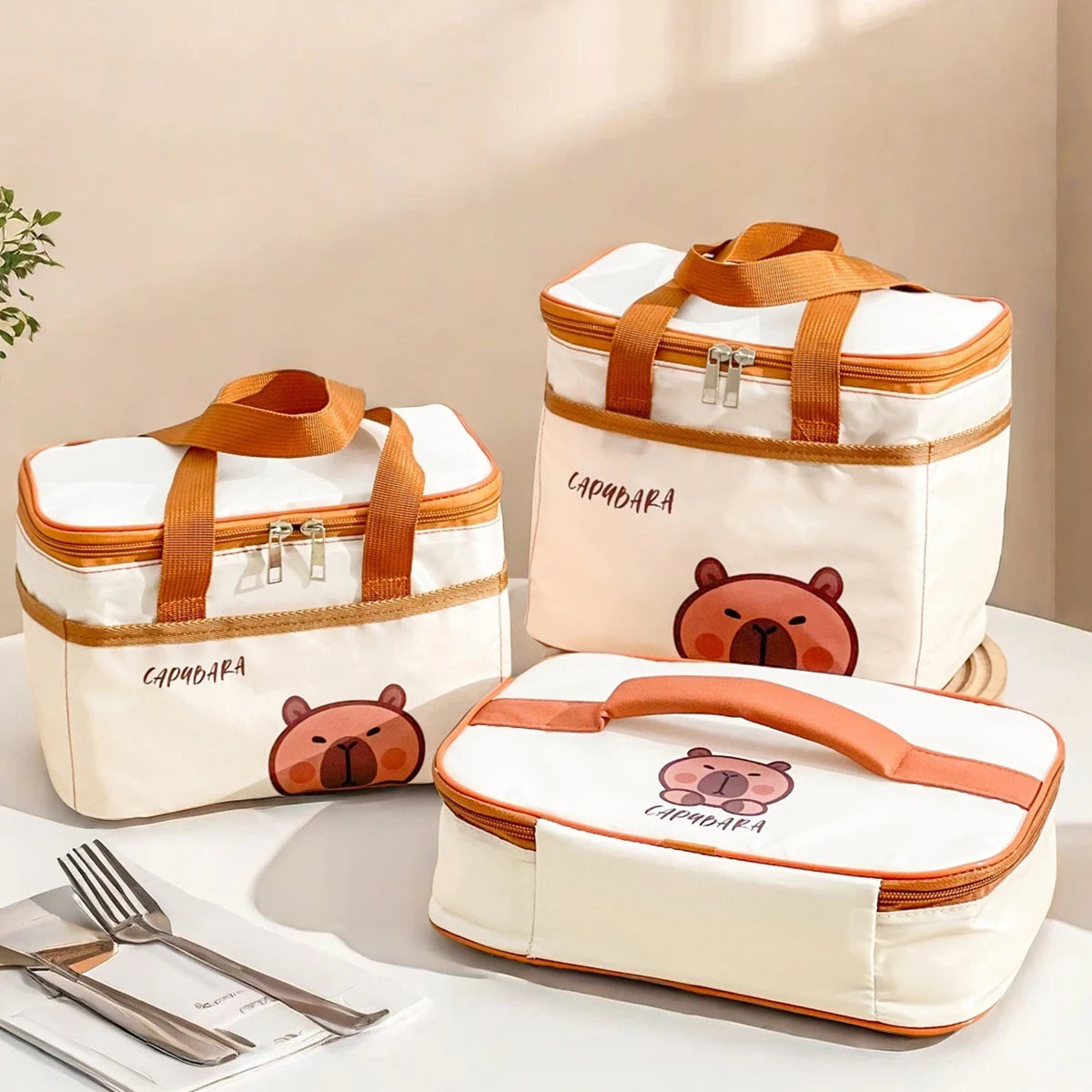 Fiambrera térmica de capibara bonito para estudiantes y niños, bolsa térmica portátil de gran capacidad a prueba de fugas para alimentos, nevera reutilizable para picnic