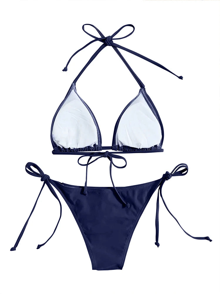 Maillots de bain string Bikini ensemble Sexy nouveau bleu marine maillots de bain femme Sexy maillots de bain Bikinis Triangle pansement femme maillots de bain