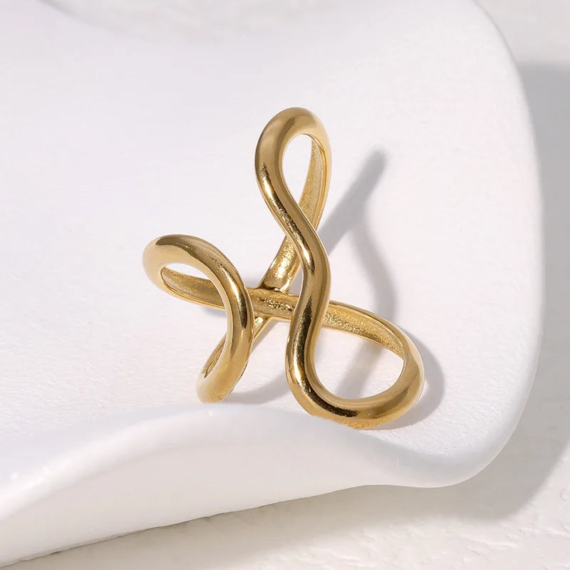 Women's Open Waterproof Stainless Steel Ring, Personality Charms, 18K Real Gold PVD Plated, Trendy Jewelry for Women