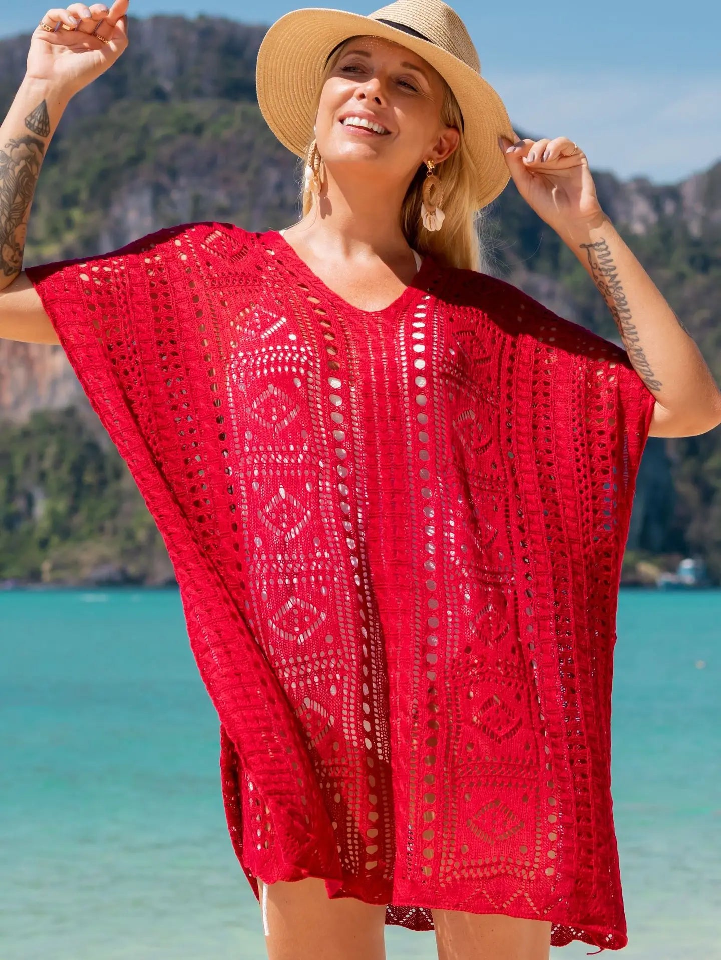 2025 Vestido de ganchillo blanco de punto para playa, túnica larga, pareos, cobertores de bikini, vestido de playa, ropa de playa
