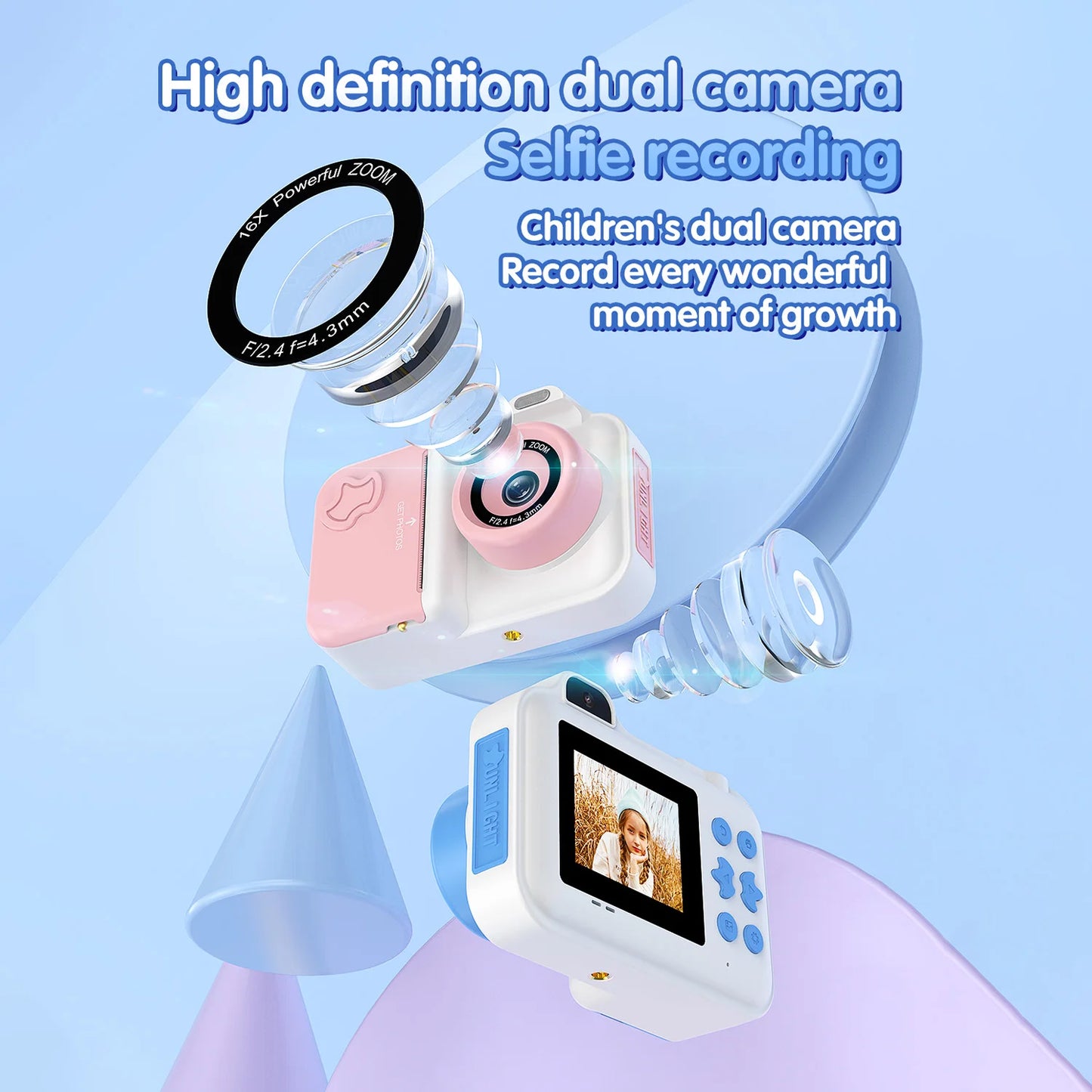 Children's Instant Print Digital Camera, Kids Document Pens, Thermal Printing Paper, Christmas Gift Toys for Boys and Girls, 32G