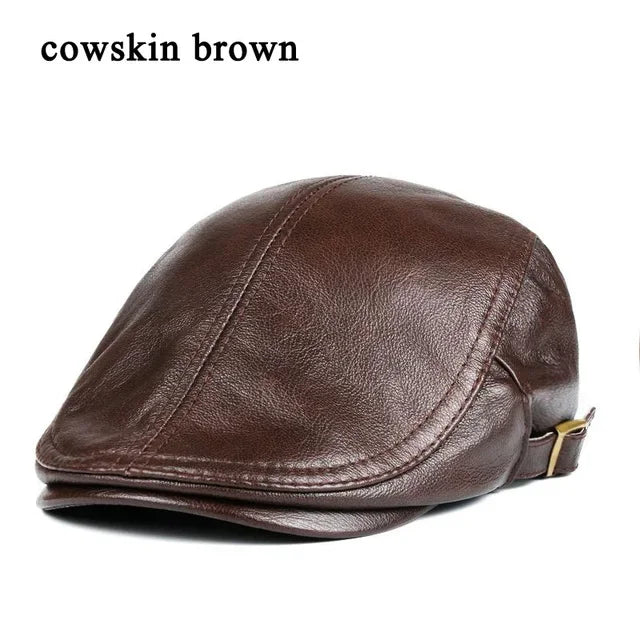 Béret en cuir véritable pour hommes, chapeaux fins pour hommes, casquette avant réglable, loisirs, bec de canard, golf, conducteur, 55-61 cm
