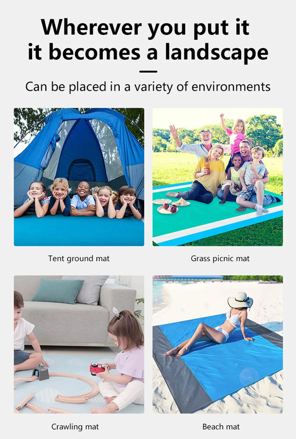Couverture de plage anti-sable 200x210cm, imperméable, portable, légère, pour pique-nique, camping, voyage, randonnée, sport