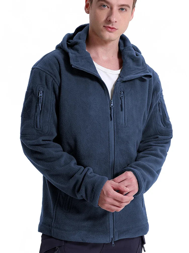Veste polaire de chasse pour hommes, veste tactique polaire d'extérieur, randonnée, chasse, hiver, chaud, fermeture éclair complète, sweat à capuche militaire multi-poches