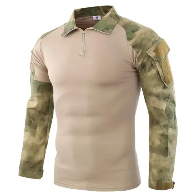 Camisetas de senderismo tácticas al aire libre para hombre, combate militar del ejército CP camuflaje de manga larga, camisa de escalada de caza, ropa deportiva de algodón