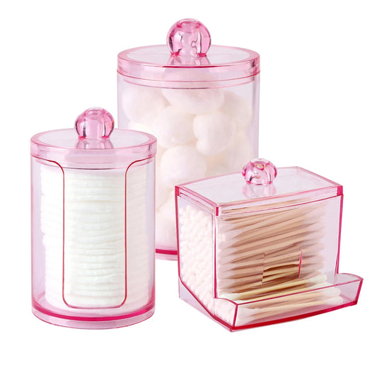 Distributeur de support Qtip avec couvercle, boîte de rangement de salle de bain de 10 onces pour boules de coton, cotons-tiges, sels de bain, boîtes de vanité