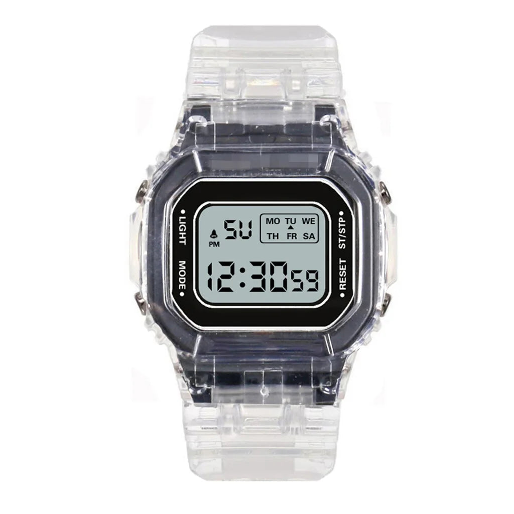 LED Transparent Digital Watch for Kids Men Women Square Small Luminous Dial Sport Electronic Wristwatch Kids Watch