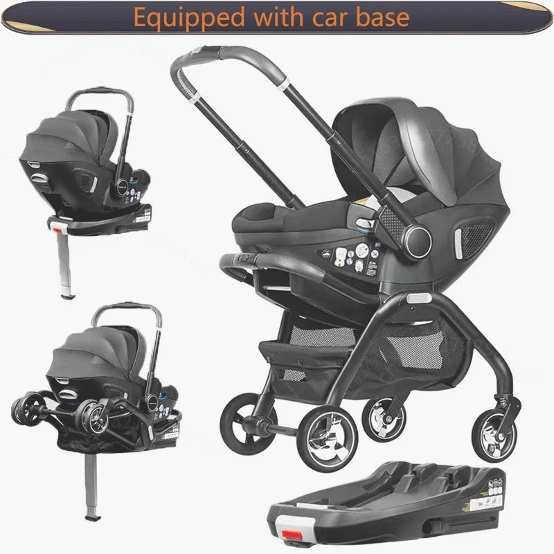 4-in-1 Baby Stroller, Child Car Seat with ISOFIX Base, Portable and Lightweight Luxury Stroller for Newborns
