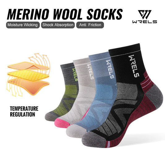 WRELS 1/2/3 paires chaussettes en laine mérinos thermique chaud hiver haute élastique épais chaussettes de randonnée Absorption d'humidité chaussettes de sport en laine