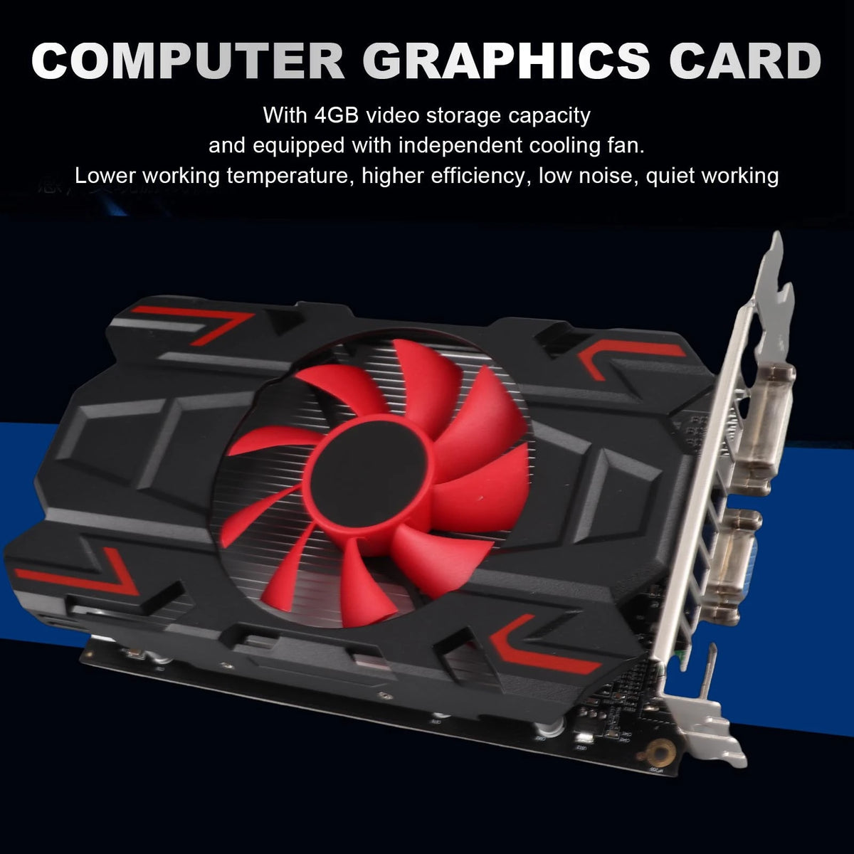 Carte graphique HD7670 4 Go DDR5 128 bits avec ventilateur de refroidissement, prise en charge 2560x1600, interface multimédia HD, carte graphique de jeu DVI VGA
