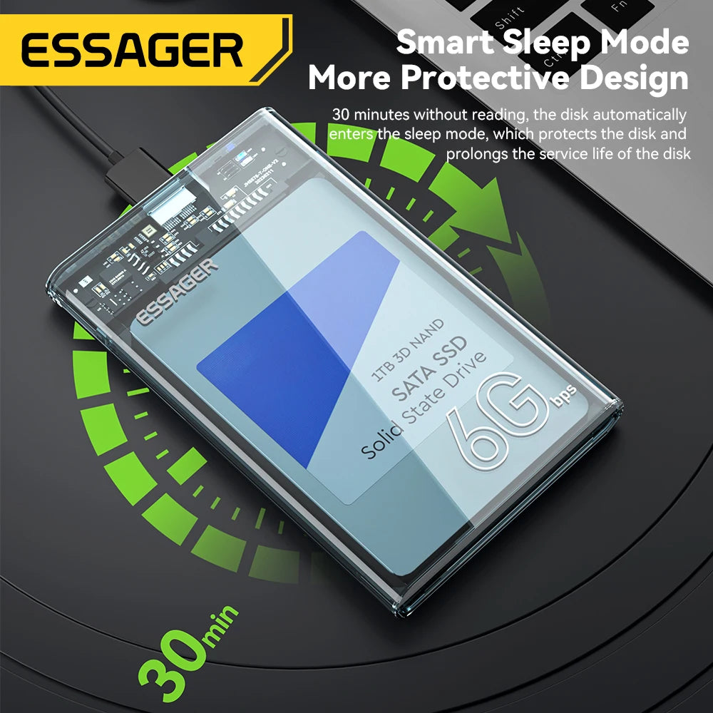 Essager 2.5 pouces SATA boîte USB 3.0 HDD boîtier étuis de disque dur mobiles pour SSD 2.5 pouces SATA boîtier de stockage boîtier de disque dur