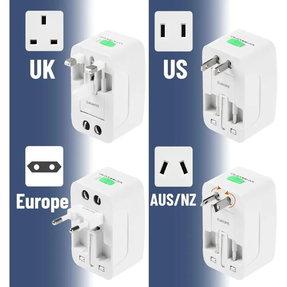 Universal Travel Adapter, Compact International Power Adapter for US, EU, UK, AU, and India Outlets