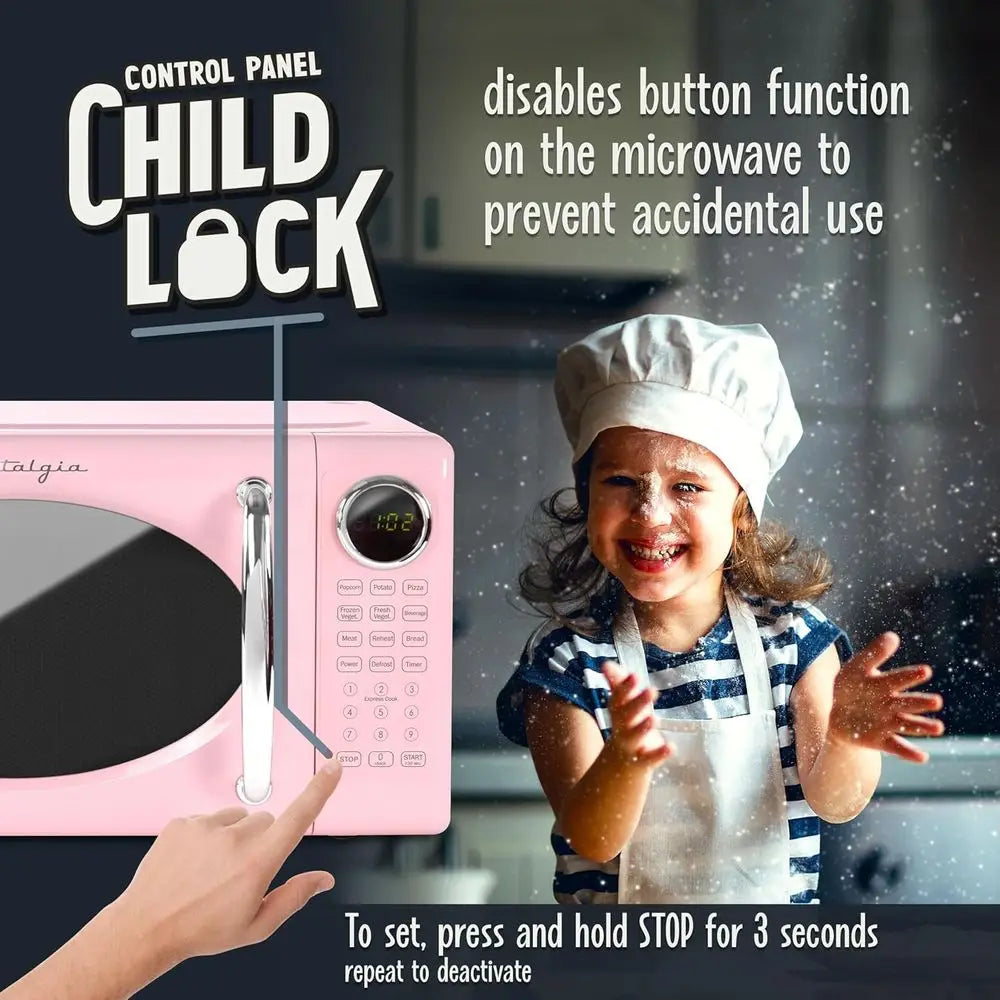 Microondas compacto de 0,7 pies cúbicos y 700 W con plato giratorio de vidrio, bloqueo de seguridad para niños, 8 programas de cocción automática, reloj digital - Rosa