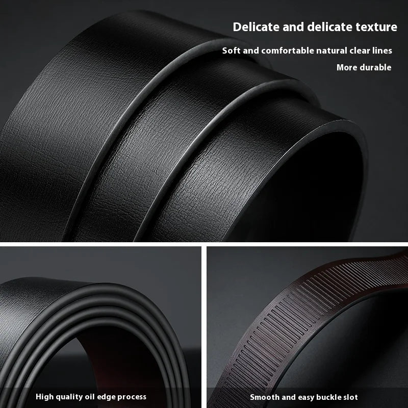 Ceinture Cuir Boucle Automatique Homme — Peau de Vache Noire 110-160cm Grande Taille