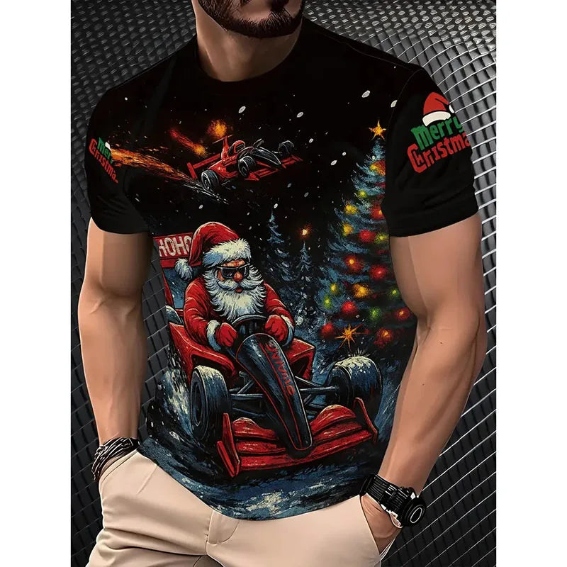 T-shirt Noël unisexe 2026 — père noël imprimé, mignon, drôle, manches courtes, cadeau enfant