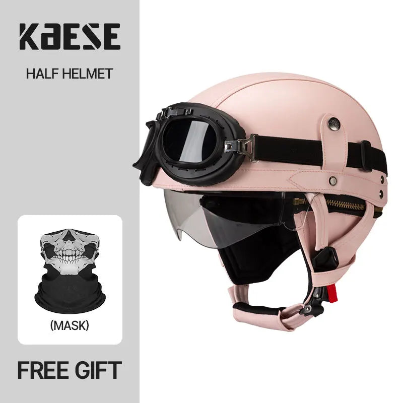 Casque Moto Demi-Visage Vintage DOT — Homme Femme Scooter Été Noir Marron