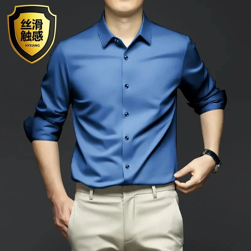 Men's Long Sleeve Shirt, Wrinkle-Resistant Business Attire, Non-Iron, Premium Casual Professional Suit, White Shirt, S-5XL