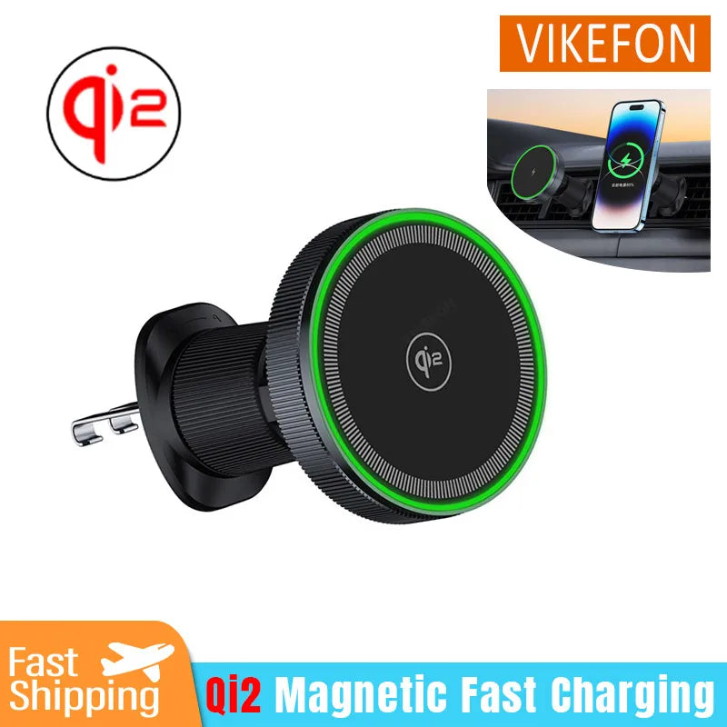 Chargeur de voiture magnétique sans fil — lumière LED, sortie d'air, support téléphone, charge rapide
