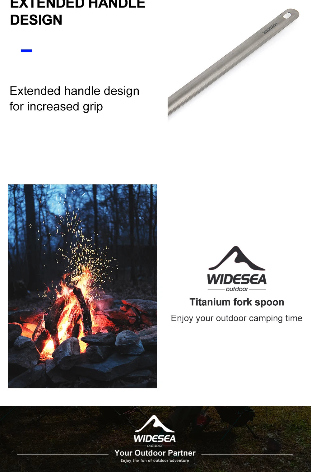 Widesea Camping titane Spork cuillère extérieur fourchette légère vaisselle Portable pique-nique randonnée voyage vaisselle ultralégère