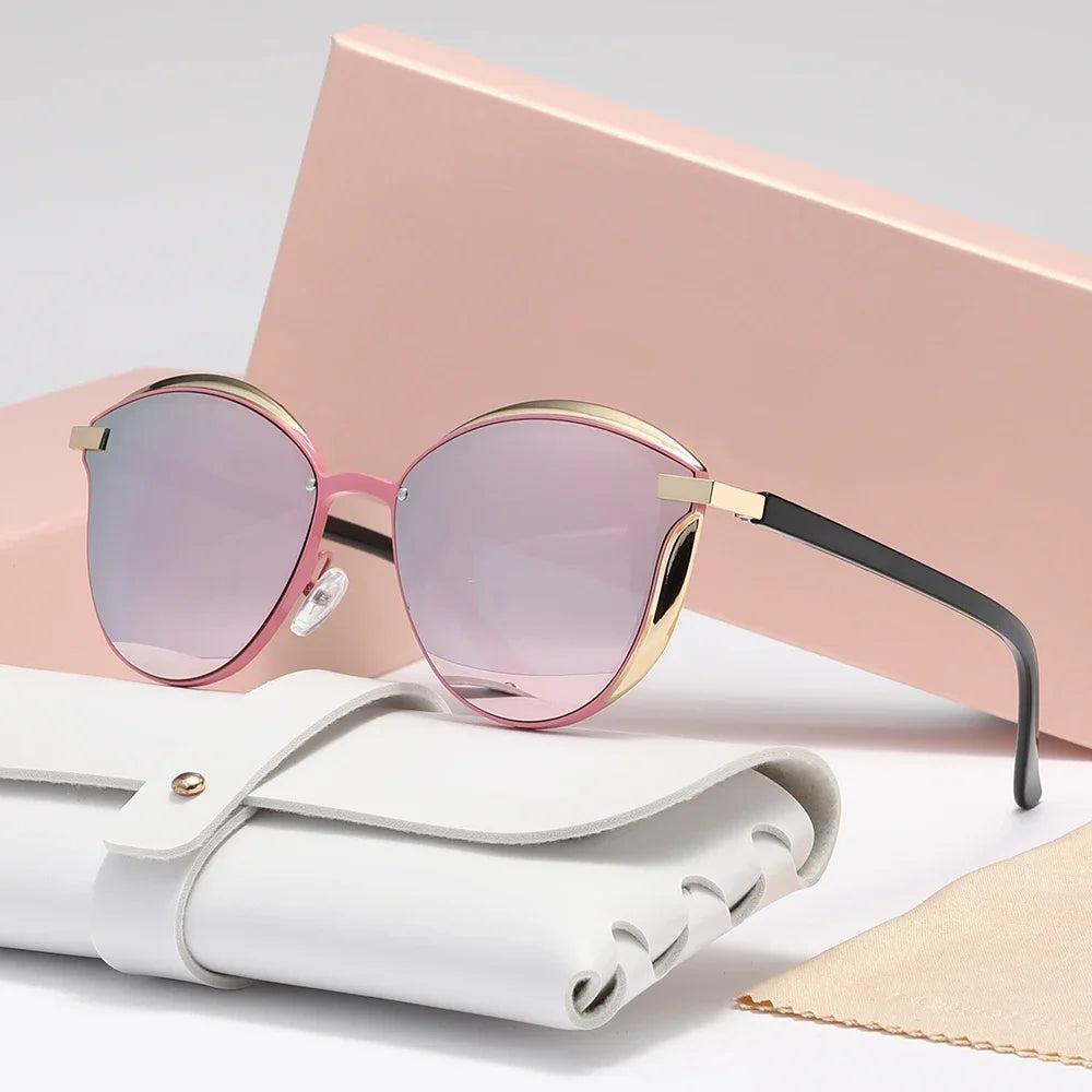 Gafas de sol polarizadas de lujo redondas para mujer, gafas de sol de ojo de gato para mujer
