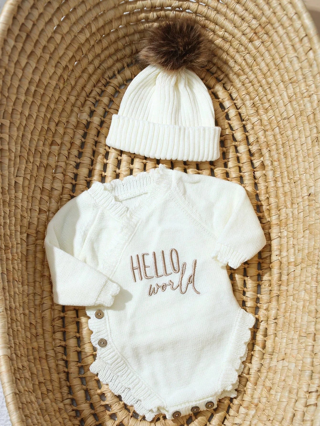 Ylsteed Hello World mameluco de punto para recién nacido con gorro de pompón a juego, ropa de bebé para sesión de fotos, niño o niña, fotografía HD