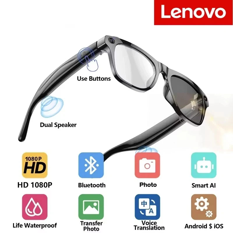 Gafas de sol inteligentes Lenovo AI ChatGpt Bluetooth Táctiles Deportivas con cámara de 800mp Llamada Bluetooth Reproductor de música para iPhone NUEVO