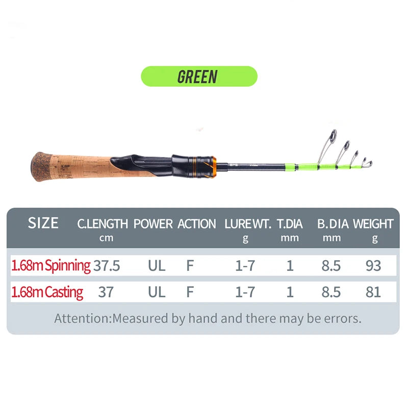 WEIHE 1.5m 1.68m Shuiyan canne à pêche télescopique portable en carbone cannes à pêche pour petit leurre utilisation filature canne à pêche pesca