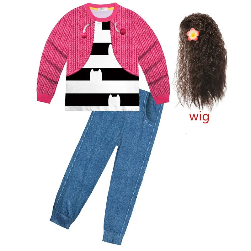 Gabbys D-Dolhouse disfraz para niños peluca conjunto de pijama Gabby Cat niñas camiseta de manga larga + pantalón diadema conjunto de trajes de Halloween para niños