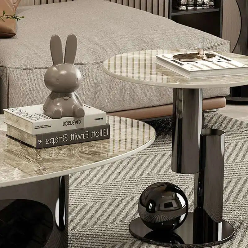 Tables basses modernes effet marbre — pieds métal blanc, table d'appoint ovale, nordique, salon, meubles