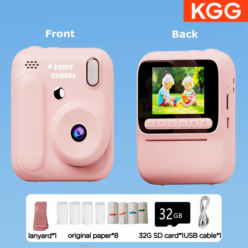 Instant Camera for Kids, Color Printing, 32GB, 1080P, Thermal Print Toy, Photo, Video Games, Music, Children's Gift