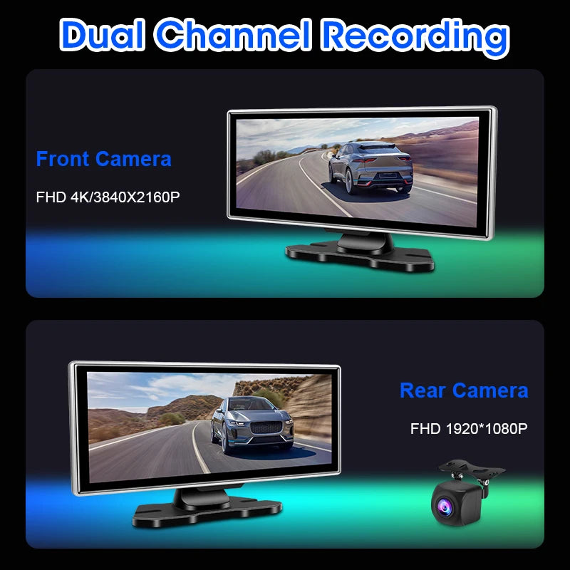 10/11.26 pouces Dash Cam 4K voiture DVR sans fil Carplay et Android Auto GPS Navigation enregistreur vidéo tableau de bord double objectif Wifi FM AUX