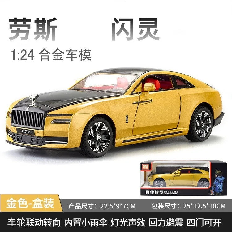 Rolls Royce Spectre Alloy Car Model for Boys, Simulation, Sound, Light, Collectible Metal Toys, Vehicles, Tire, Child, 1/24 Scale