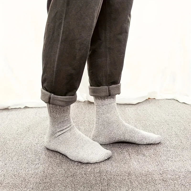 3/5 pares de calcetines cálidos para hombre, calcetines de rizo gruesos a media pantorrilla, calcetines anticongelantes para botas de nieve, elásticos, color liso