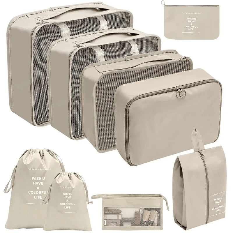 7/8/9/10 Piece Set Travel Organizer Storage Bags Suitcase Packing Cubes Set Portable Cases Luggage Clothing Shoe Tidy Folding Pouch