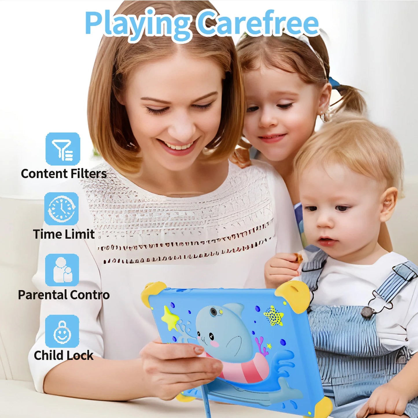 Tablette pour enfants de 7 pouces 5G avec motif de dessin animé, PC d'apprentissage et d'éducation Android avec étui à l'épreuve des enfants, tablette 4000mAh