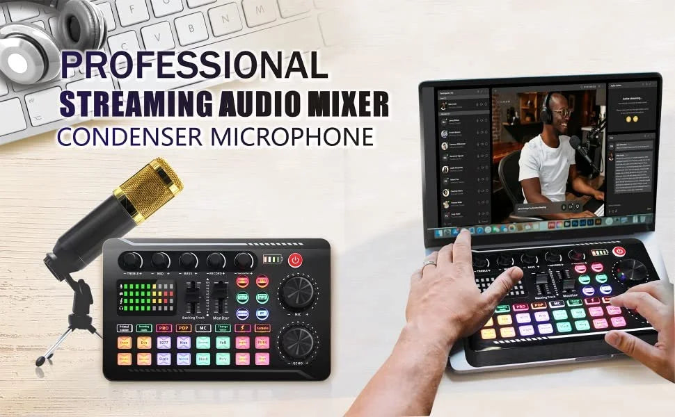 F998 – Kit DJ carte son et mélangeur vocal avec microphone et câble pour studio et live