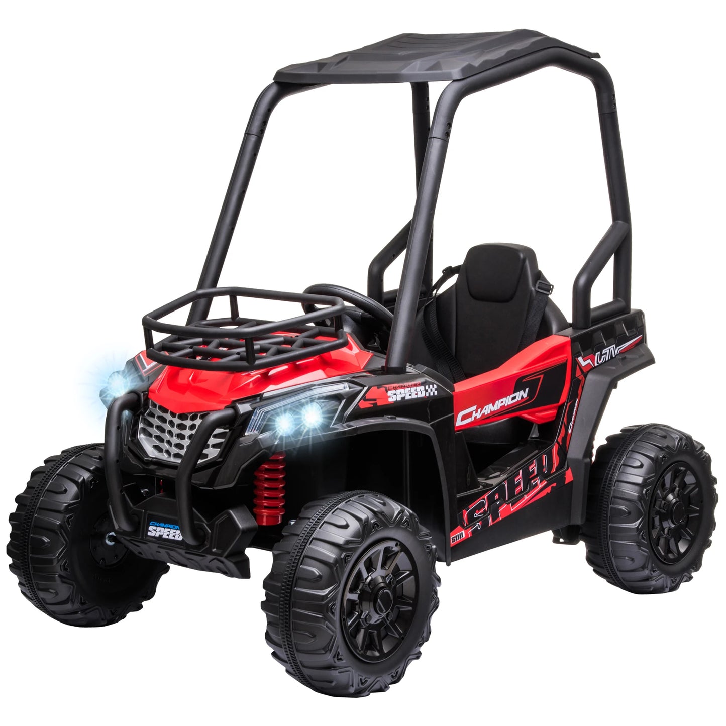 Coche eléctrico ATV para niños con suspensión real y mando a distancia, rojo