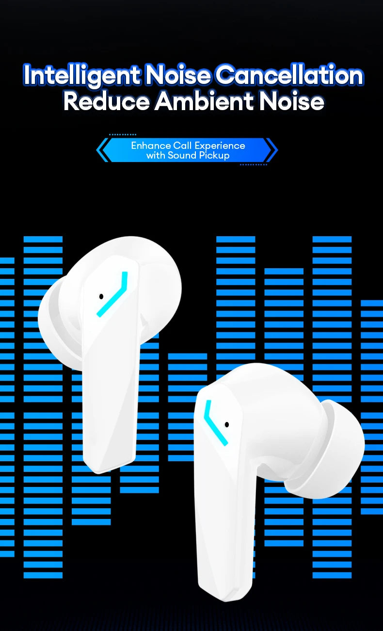 Écouteurs Bluetooth 5.3 sans fil — faible latence, double mode musique/jeu, sport, micro intégré