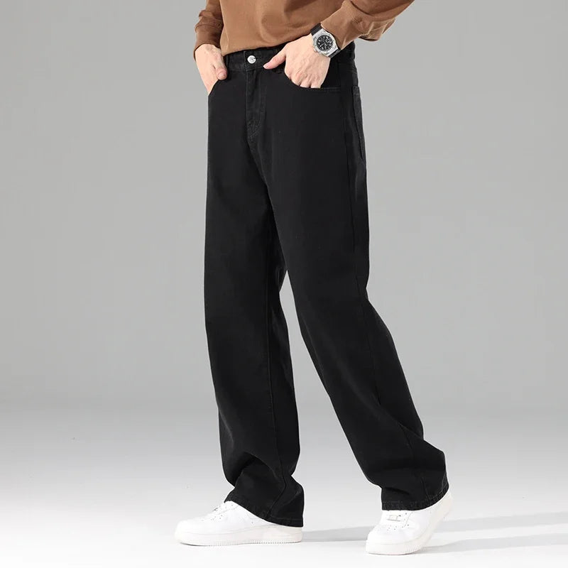 Homme flambant neuf automne jean hommes noir décontracté Baggy pantalon classique droit confortable large Denim pantalon hommes vêtements