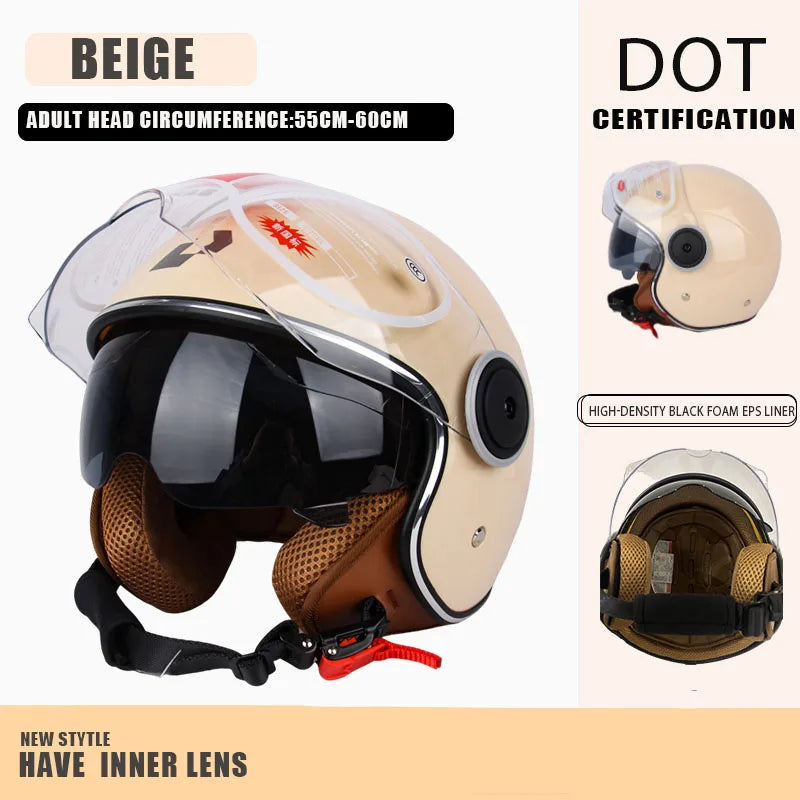 Casque Moto Ouvert Vintage Rétro DOT 3/4 — Cruiser Homme Femme