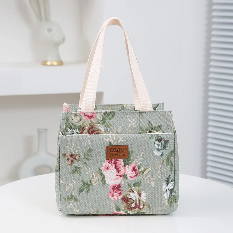 Sac à déjeuner esthétique imprimé Floral, sac à Bento isolé de grande capacité, sac à main isotherme pour l'école, le travail, les voyages et le pique-nique
