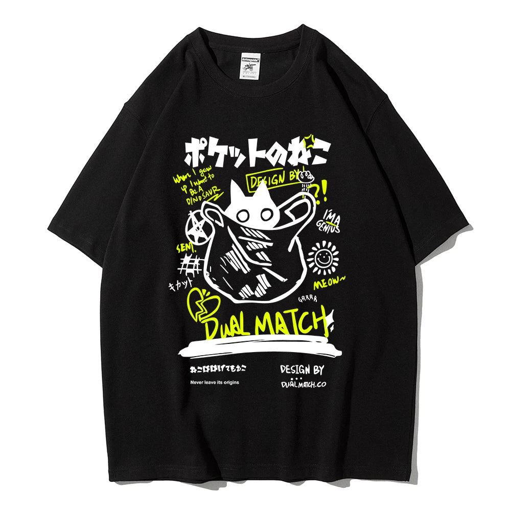 Hombres Mujeres Camisetas de Dibujos Animados 2024 Verano Harajuku Kawaii Gato Impreso Manga Corta Camisetas Pareja Streetwear Ropa Suelta Tops Y2K