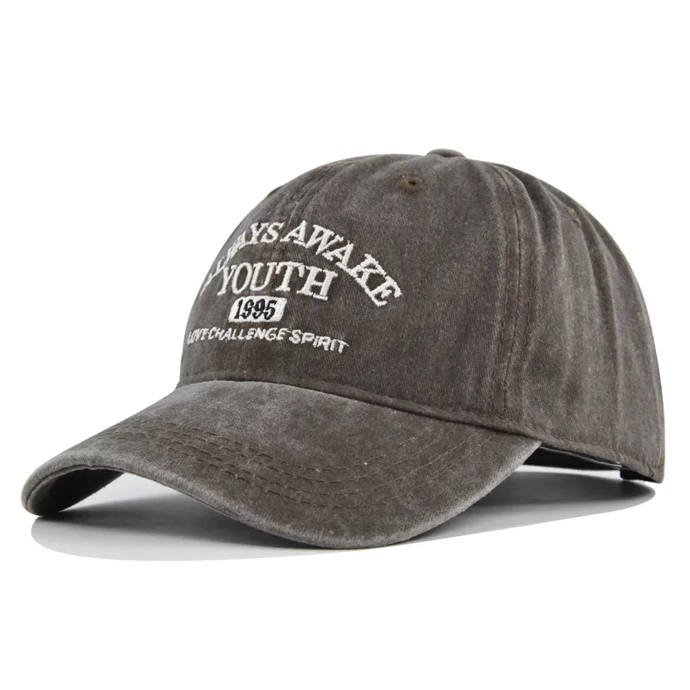 Casquette de baseball lettre brodée — hommes, femmes, mode, vintage, solide, sports plein air, réglable, snapback