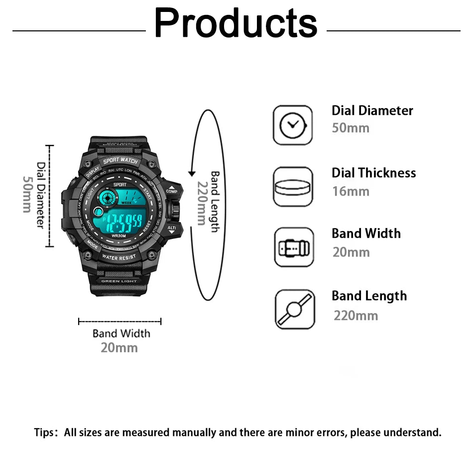 Montres numériques à LED pour hommes, mode Shoous, sport, étanche, date, armée, militaire, horloge, nouveau