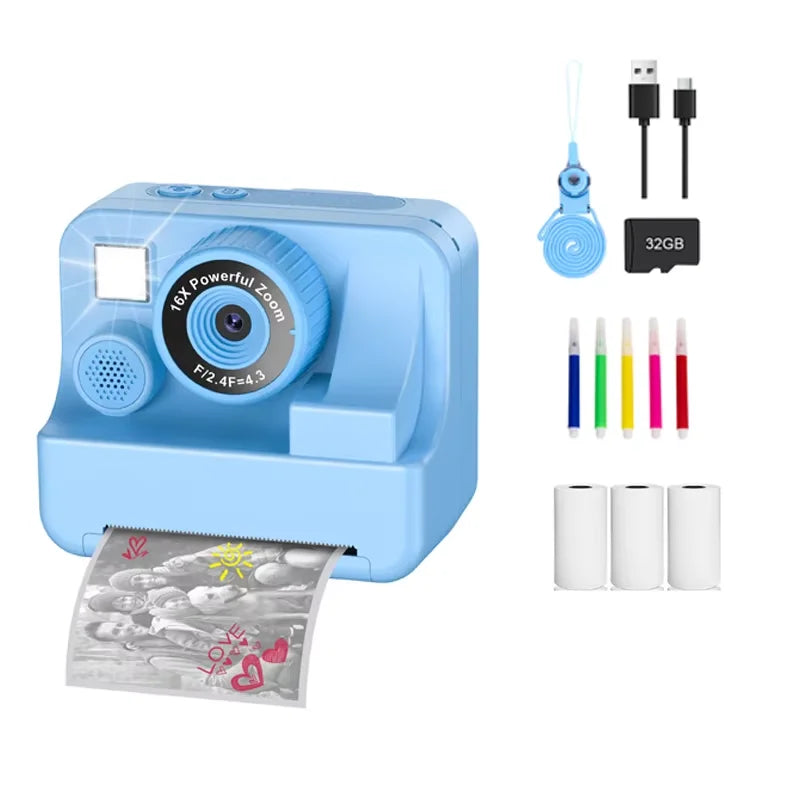 Nouvelle caméra pour enfants abeille caméra instantanée 1080P HD double objectif Selfie appareil photo numérique impression pour filles garçons cadeaux d'anniversaire de noël jouets