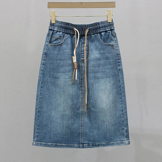 Korean Lady Plus Size 5XL Denim Maxi Skirt Spring Summer Women Lace-up Jean Long Skirts Female Half-body Cowboy A-line Skirt