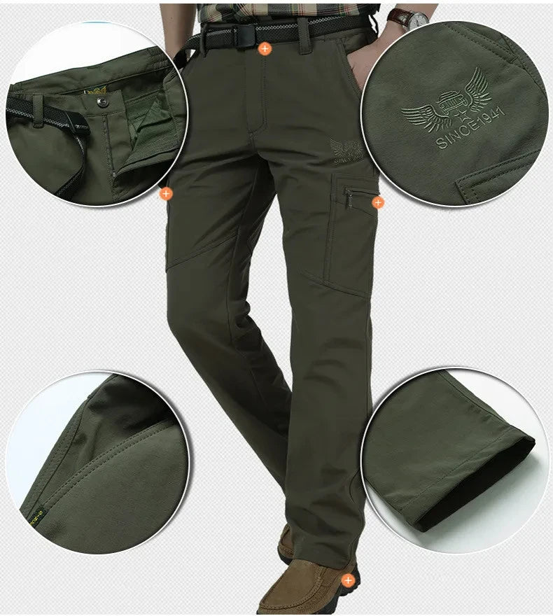 Men's Winter Fleece Tactical Pants Warm Cargo Pants Hunting Softshell Work Pants Thick Warm Waterproof Shark Skin Pants M-4XL